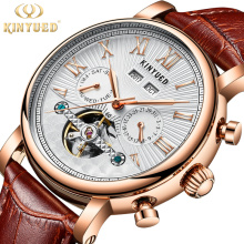 Kinyued J022 Customized Logo Automatic Men Watches Leather Calendar Tourbillon Mechanical Watch